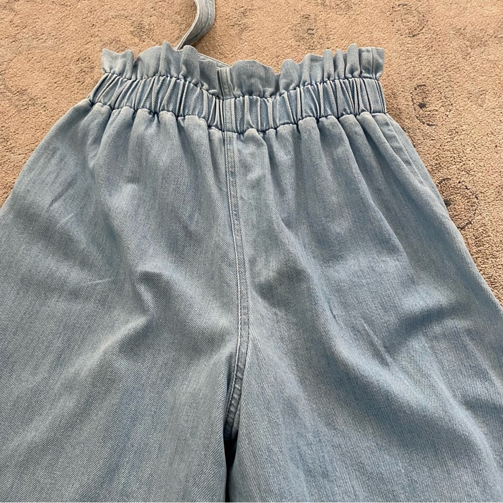 Sezane Anthon Trouser FR 40 US 8 100% Cotton Light Wash Blue Paper Bag Waist - Picture 9 of 14